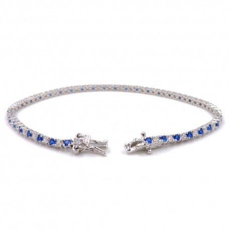 Bracciale Donna Tennis Argento 925% rodiato oro Bianco Cubic Zirconia  Bianche/Blu Gioja Gioielli J-STN0400WTZF