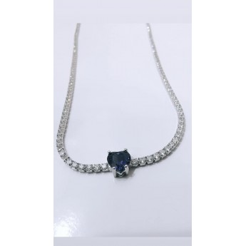 Collana Donna Tennis in Argento Rodio con Zirconi bianchi e Cuore centrale blu zaffiro BDC57/1/8C