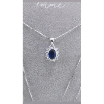 Collana donna pendente ovale in argento 925% rodiato oro bianco con zirconi