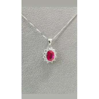 Collana donna pendente ovale in argento 925% rodiato oro bianco con zirconi