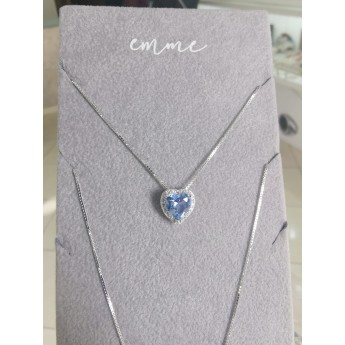 Collana Donna in Argento 925% con Ciondolo cuore in Zircone Azzurro