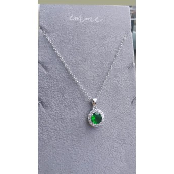 Collana Donna in Argento 925% con Ciondolo punto luce verde con zirconi bianchi