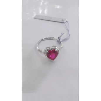 Anello Donna in Argento 925% con pietra zirconia centrale forma cuore di colore rosso