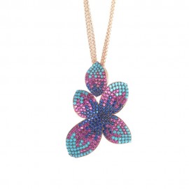 Collana Sogni A Tre Fili Pendente Fiore In Argento 925% Bagno Oro Rosa E Zirconi Multicolor Ref: Clo70Rm - 1